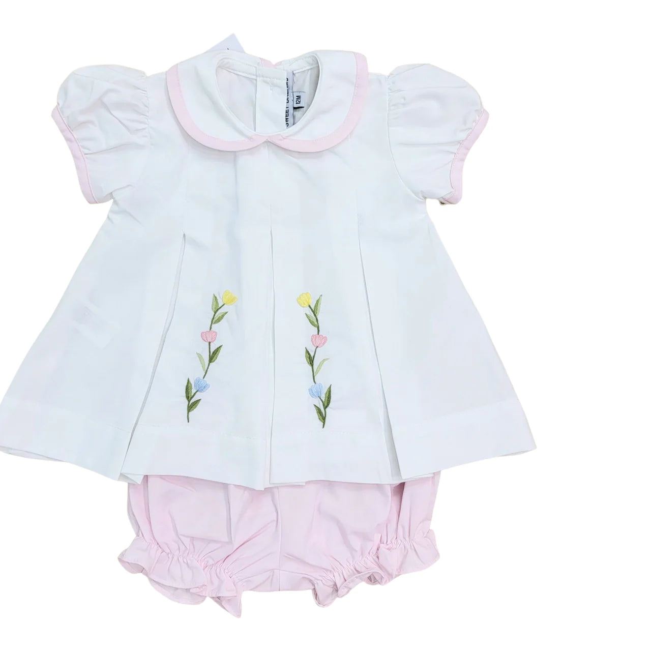 White and Pink Embroidered Tulip Outfit