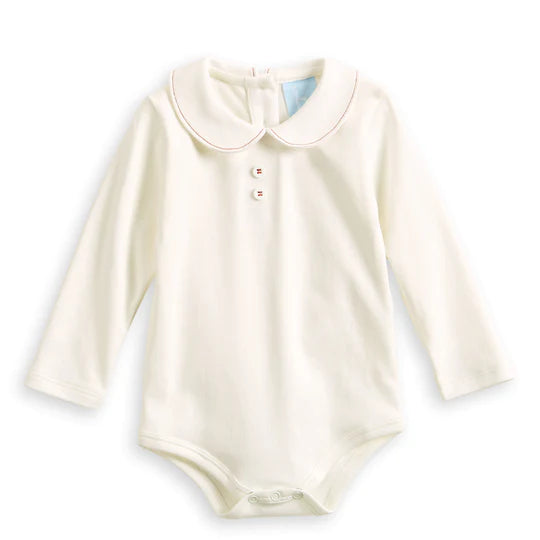 Ivory with Red Button Front Peter Pan Pima Tee/Onesie