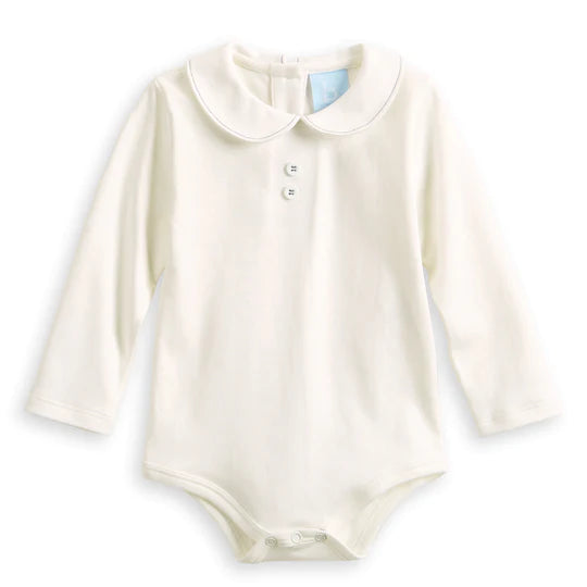 Ivory with Blue Button Front Peter Pan Pima Tee/Onesie