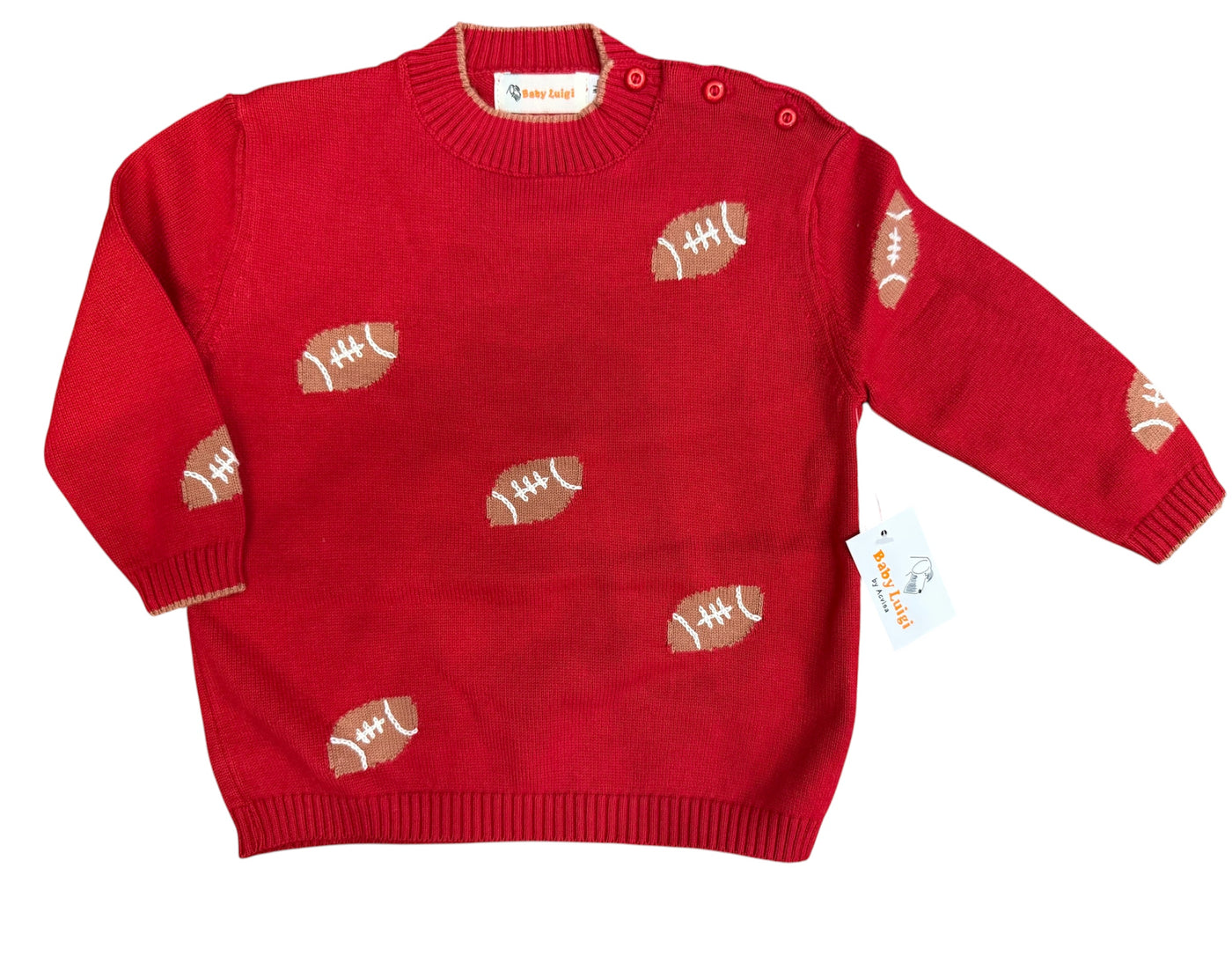 Red with Brown Trim Crewneck Sweater