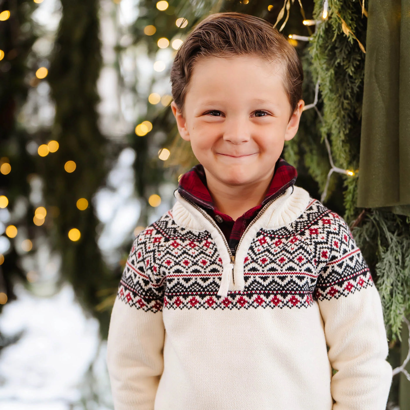 Ivory City Faire Isle Organic Half Zip Ski Sweater