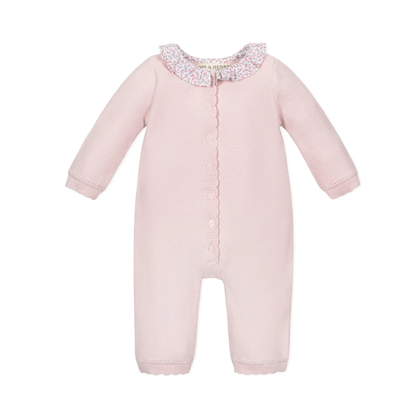 Pale Pink Seed Stitch Organic Ruffle Collar Sweater Romper