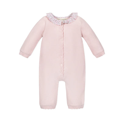 Pale Pink Seed Stitch Organic Ruffle Collar Sweater Romper