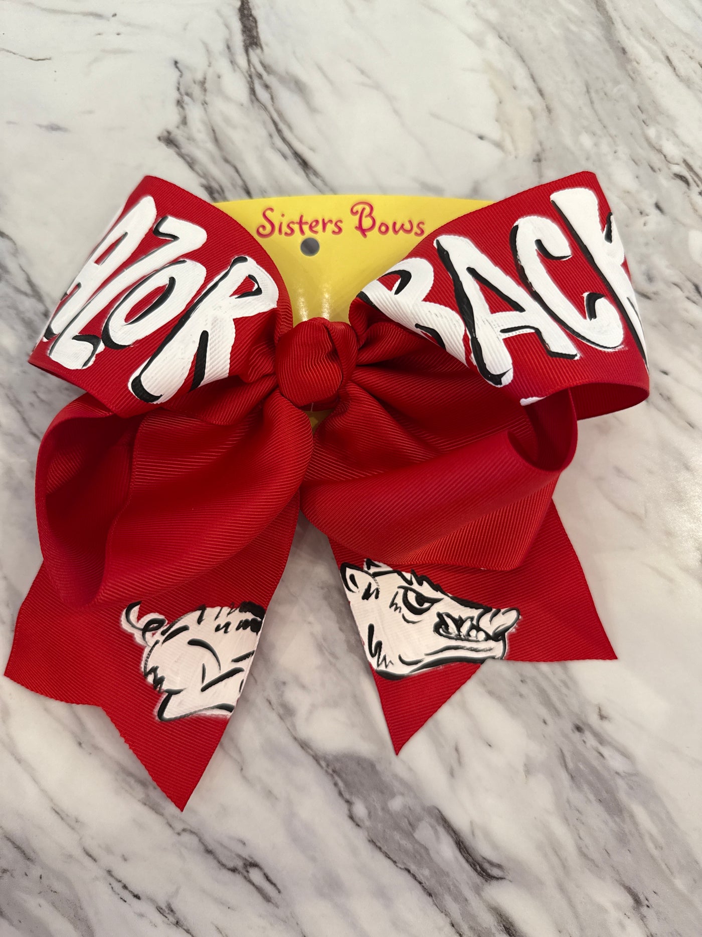 Extra Large Red Hand Painted Razorbacks Bow