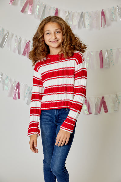 Ruby Red & White Stripe Sweater