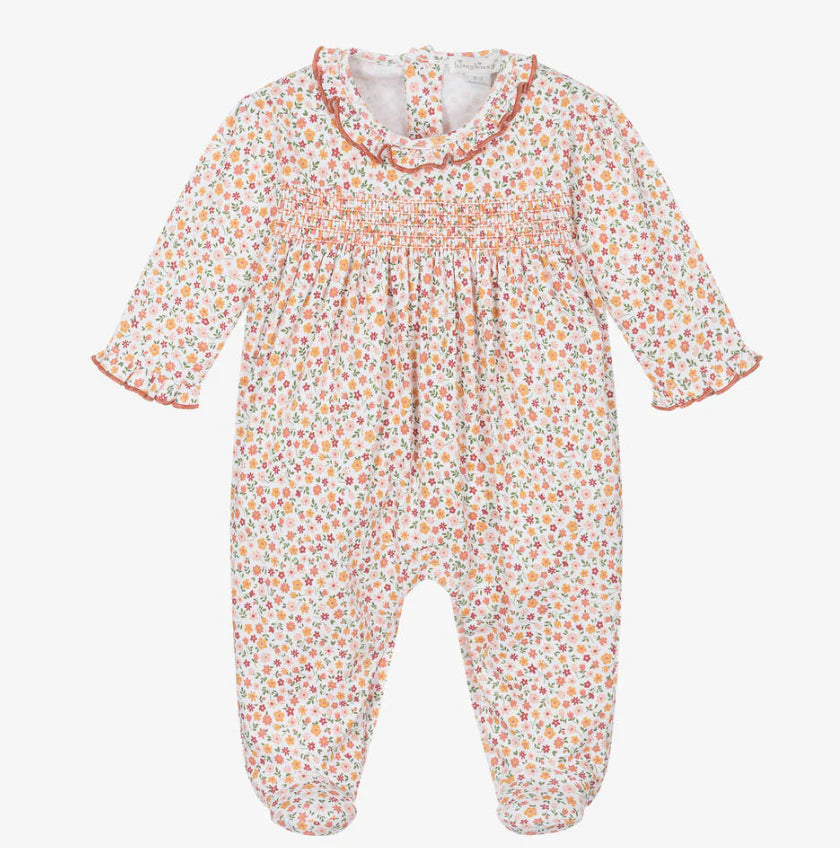 Autumn Blossoms Smocked Print Footie