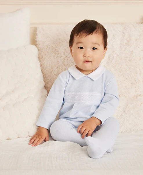 CLB Punto Ingles Light Blue hand smocked Footie/Gown