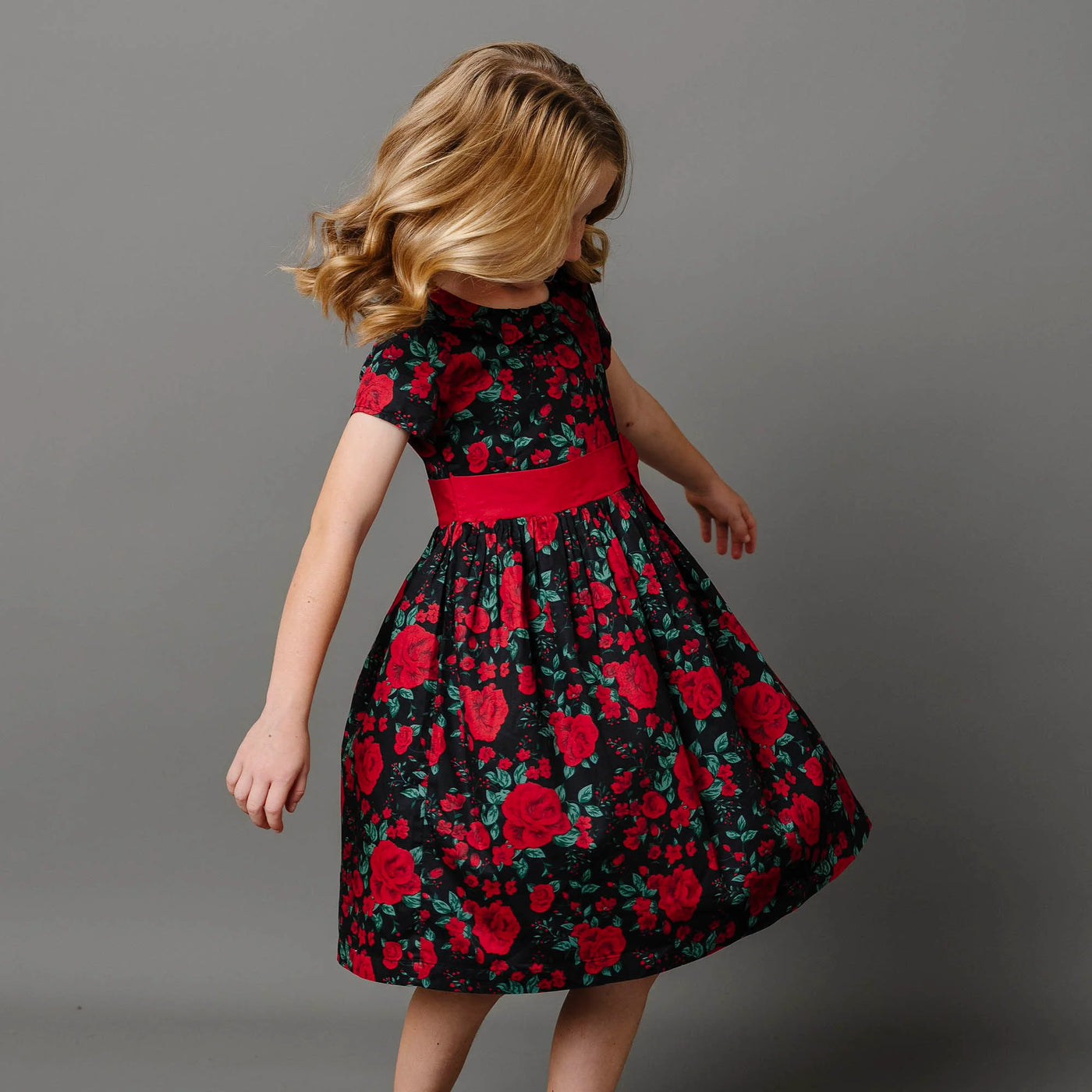 Holiday Rose Ruffle Collar Party Dress