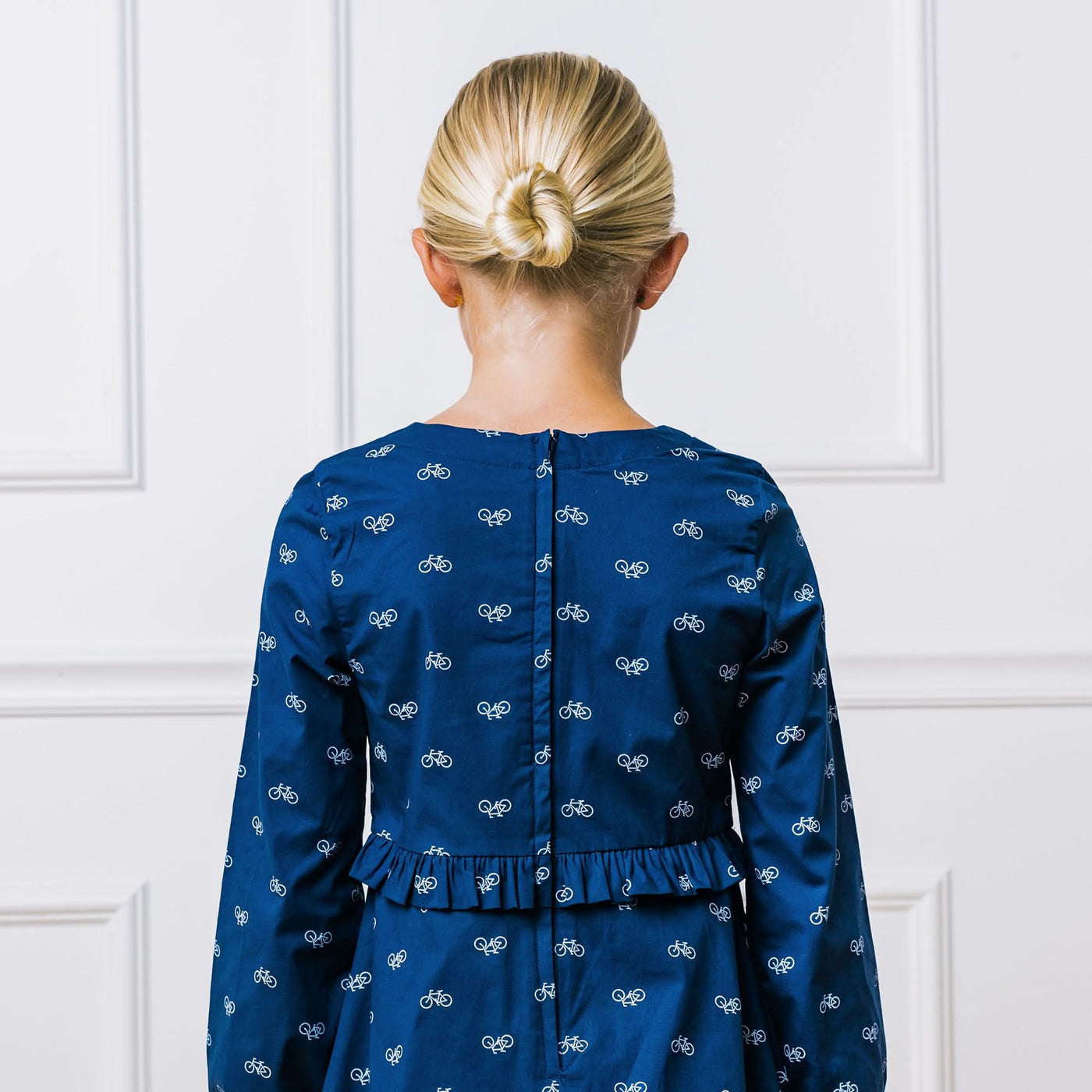 Navy Bicycle Ruffle Waist Dress - Made with Organic Cotton