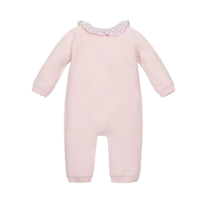 Pale Pink Seed Stitch Organic Ruffle Collar Sweater Romper