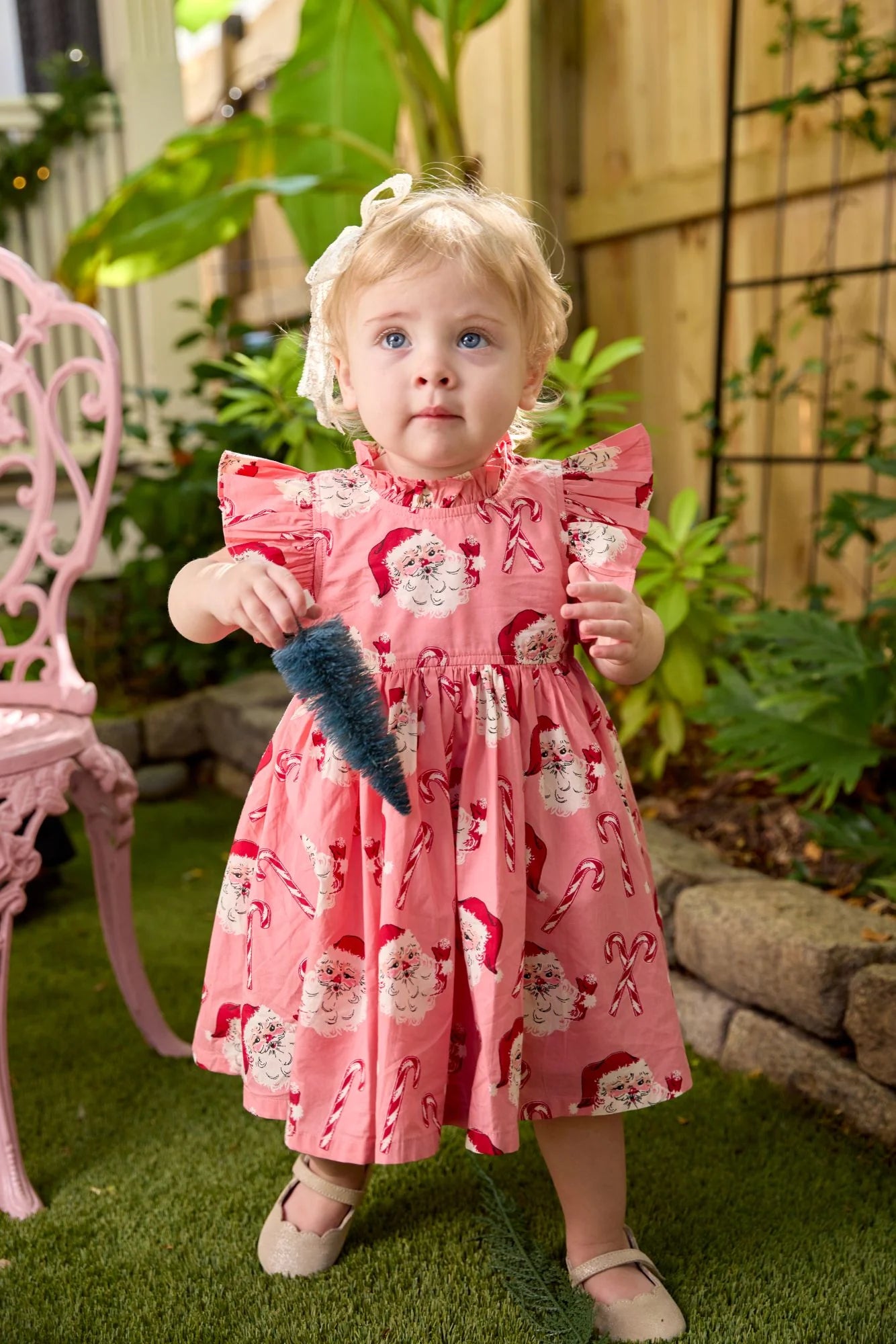 Baby Girls Jennifer Dress Set - Pink Candy Cane Santa