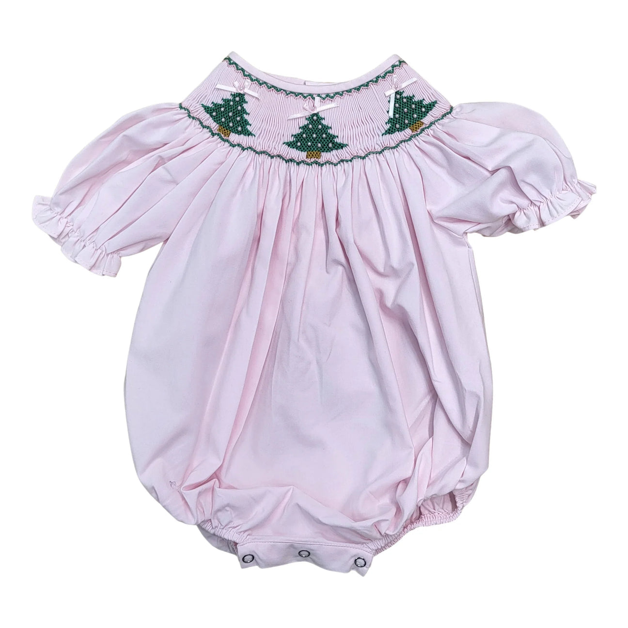 Pink Christmas Tree Smocked Bubble