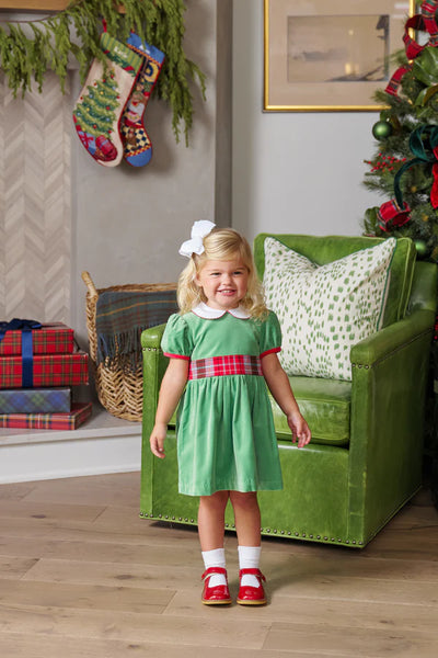 Kiawah Kelly Green with Worth Avenue White & Wilson Pier Plaid Cindy Lou Sash Dress (Velveteen)