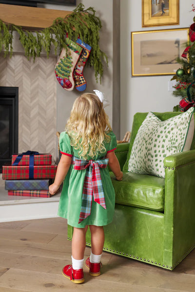 Kiawah Kelly Green with Worth Avenue White & Wilson Pier Plaid Cindy Lou Sash Dress (Velveteen)