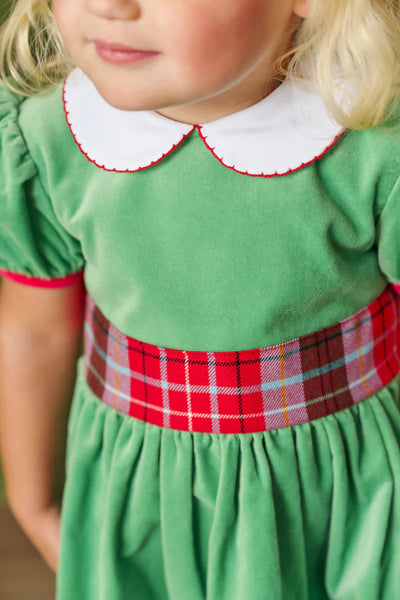 Kiawah Kelly Green with Worth Avenue White & Wilson Pier Plaid Cindy Lou Sash Dress (Velveteen)