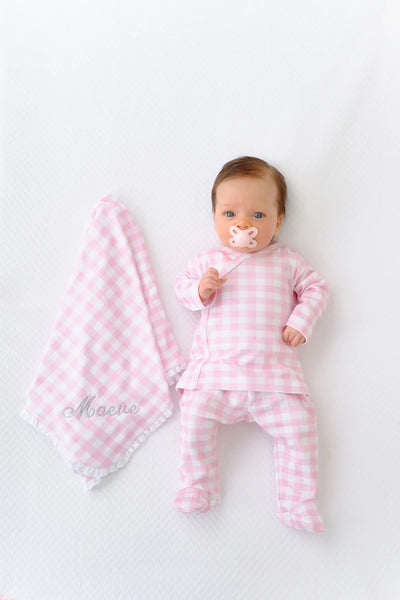 Palm Beach Pink Gingham Baby Buggy Blanket
