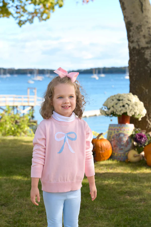 Palm Beach Pink with Worth Avenue White & Beale Street Blue Bow Isabelle's Intarsia Sweater