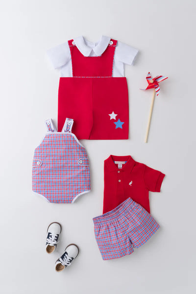 Richmond Red with Lawn Party Plaid & Stars Embroidery John Fitzgerald Jon Jon