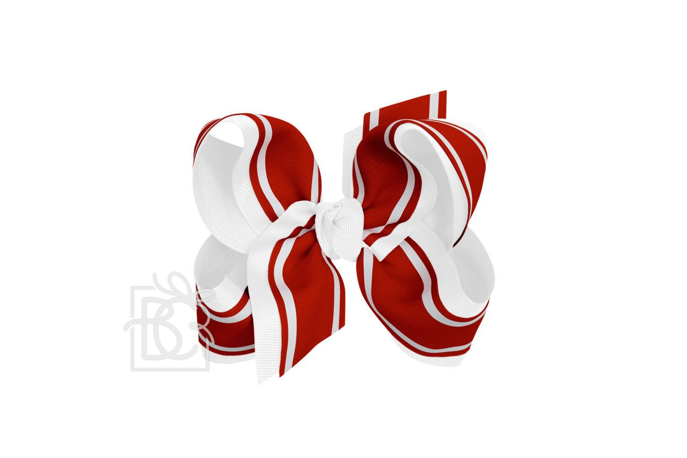 White with Red Layered Striped School 5.5" Bow on Clip
