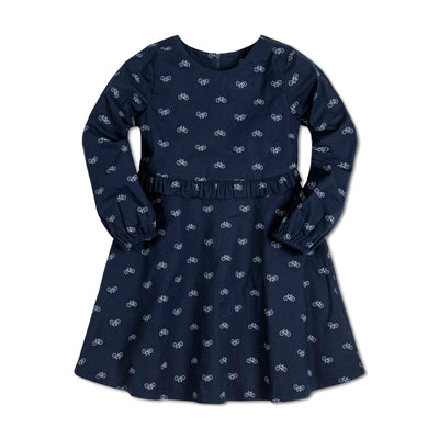 Navy Bicycle Ruffle Waist Dress - Made with Organic Cotton