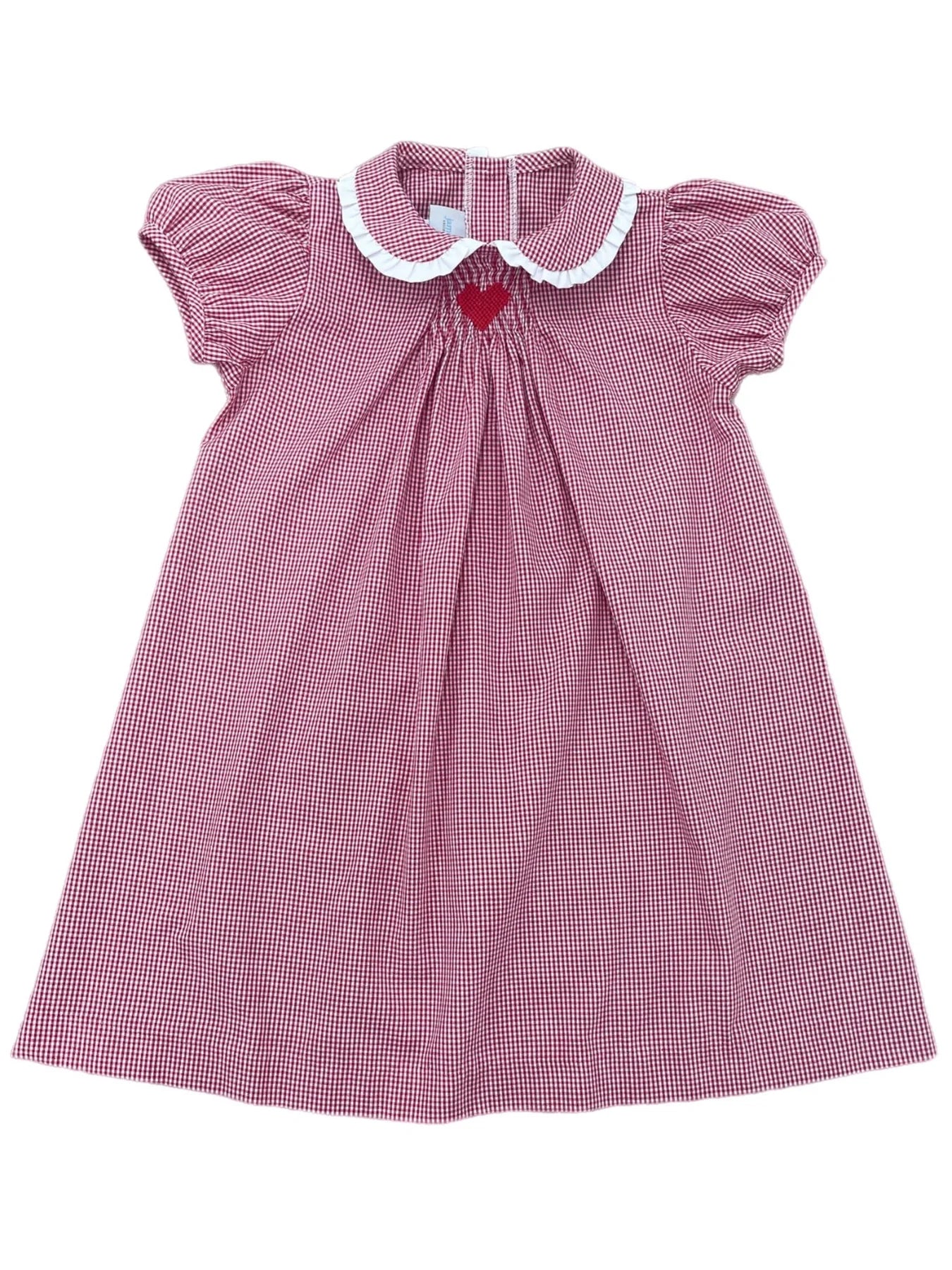 Red Gingham Heart Sage Smocked Dress