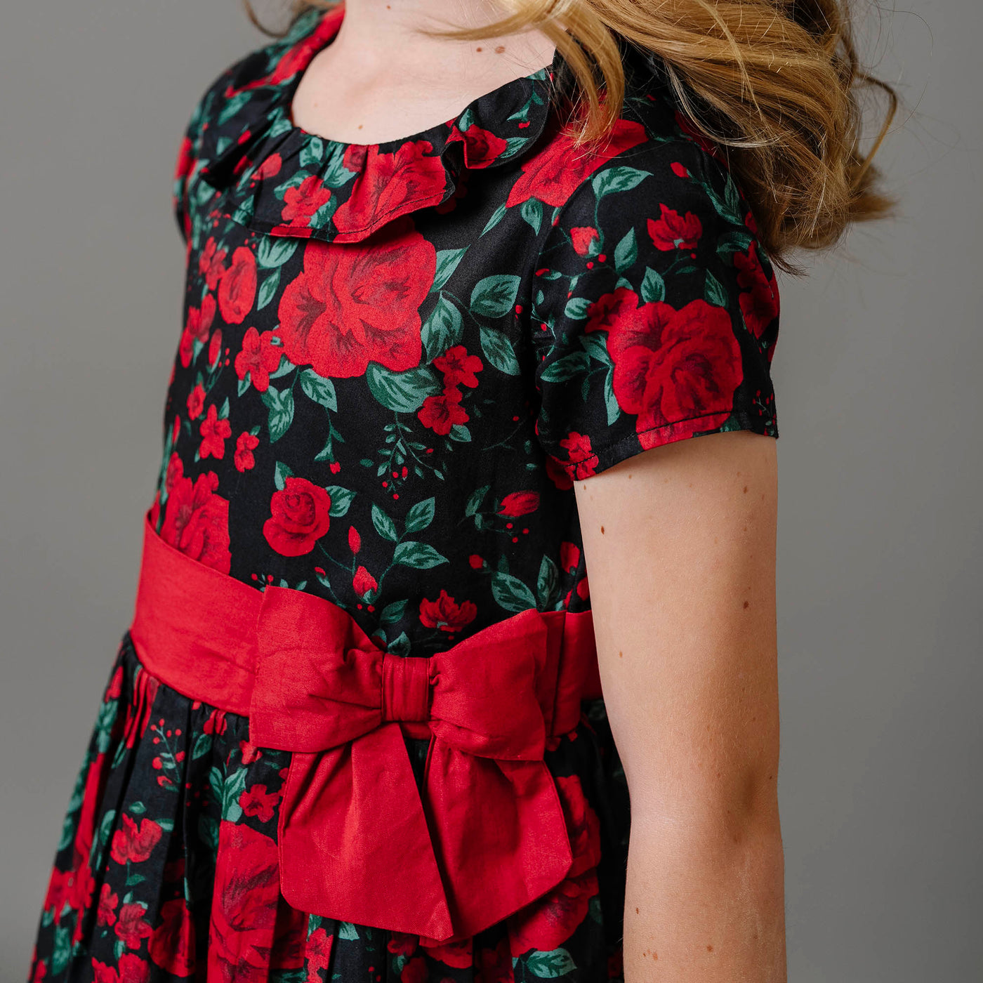 Holiday Rose Ruffle Collar Party Dress