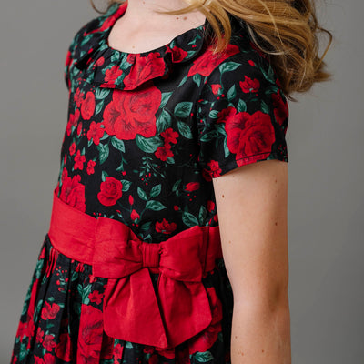 Holiday Rose Ruffle Collar Party Dress