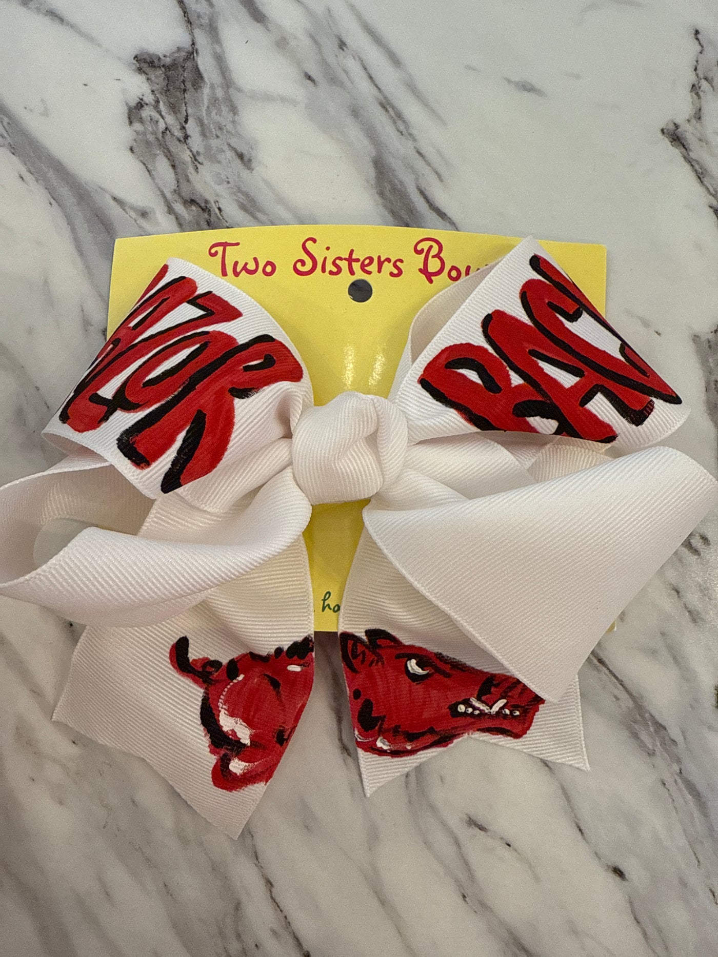 Large White Hand Painted Razorbacks Bow