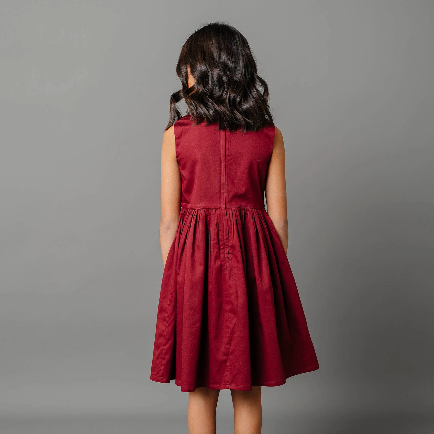 Oxblood Sateen Organic Asymmetrical Bow Party Dress