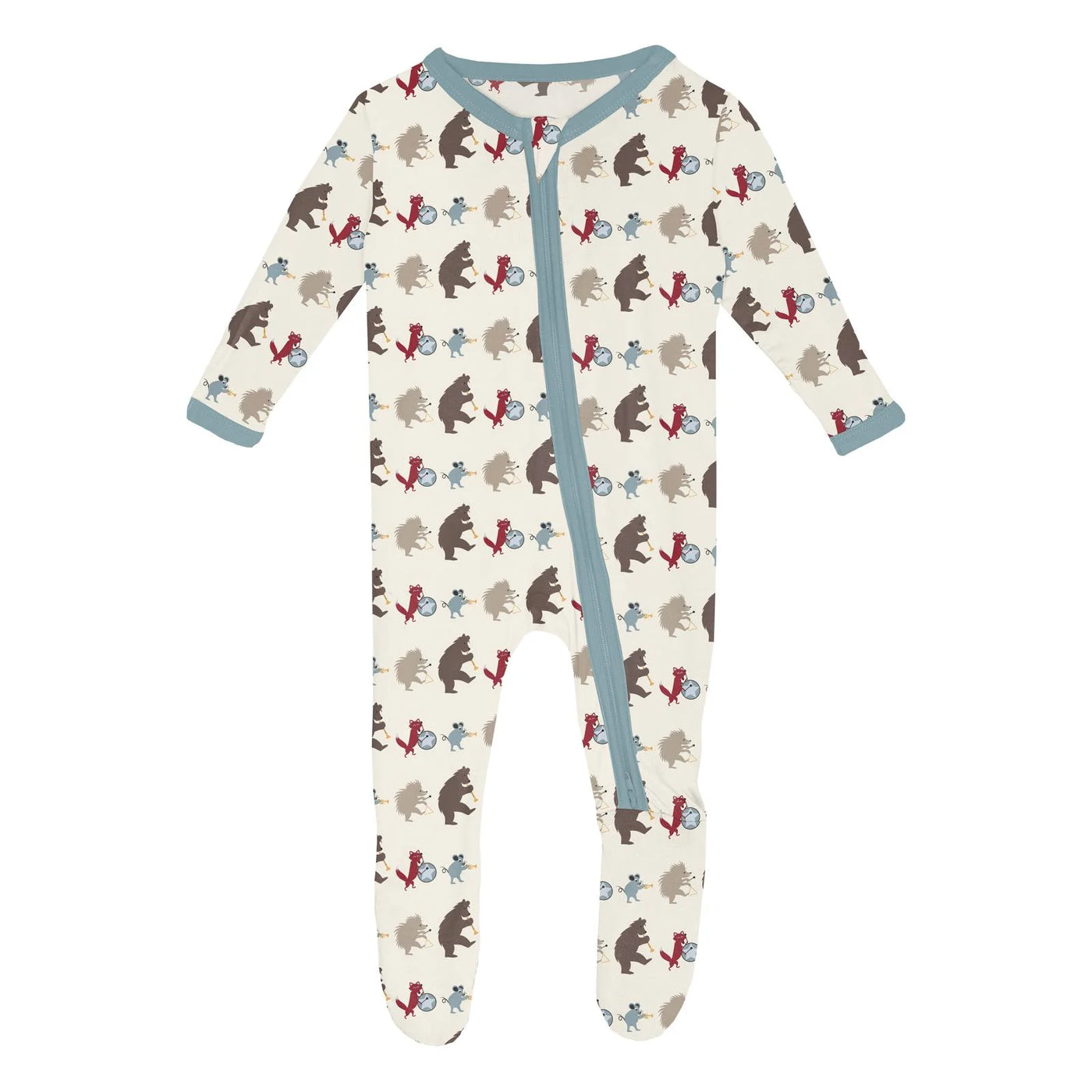 Natural Marching Band Print Footie with 2 Way Zipper