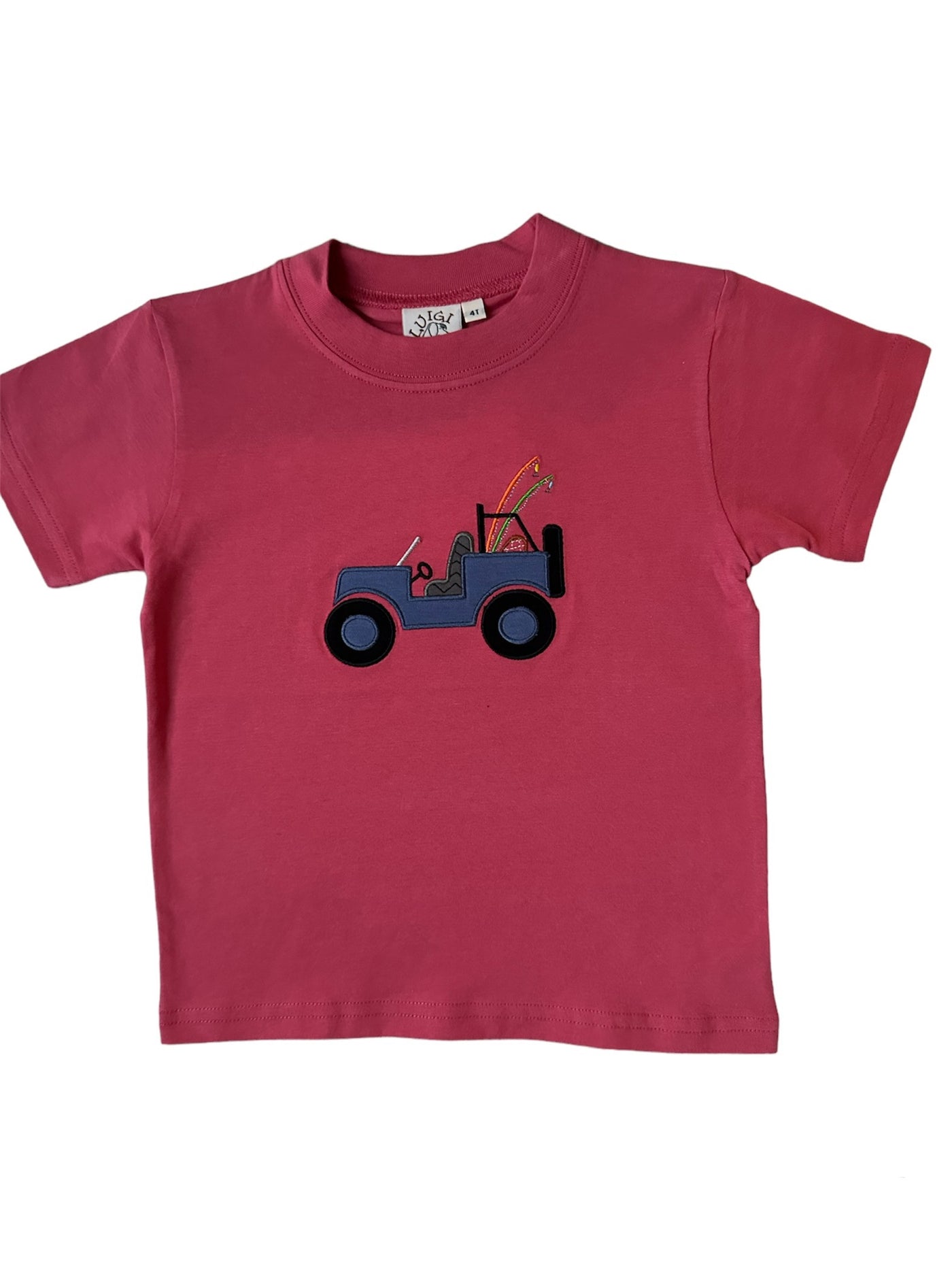 Nantucket Red Short Sleeve Tee with Jeep and Fishing Rods