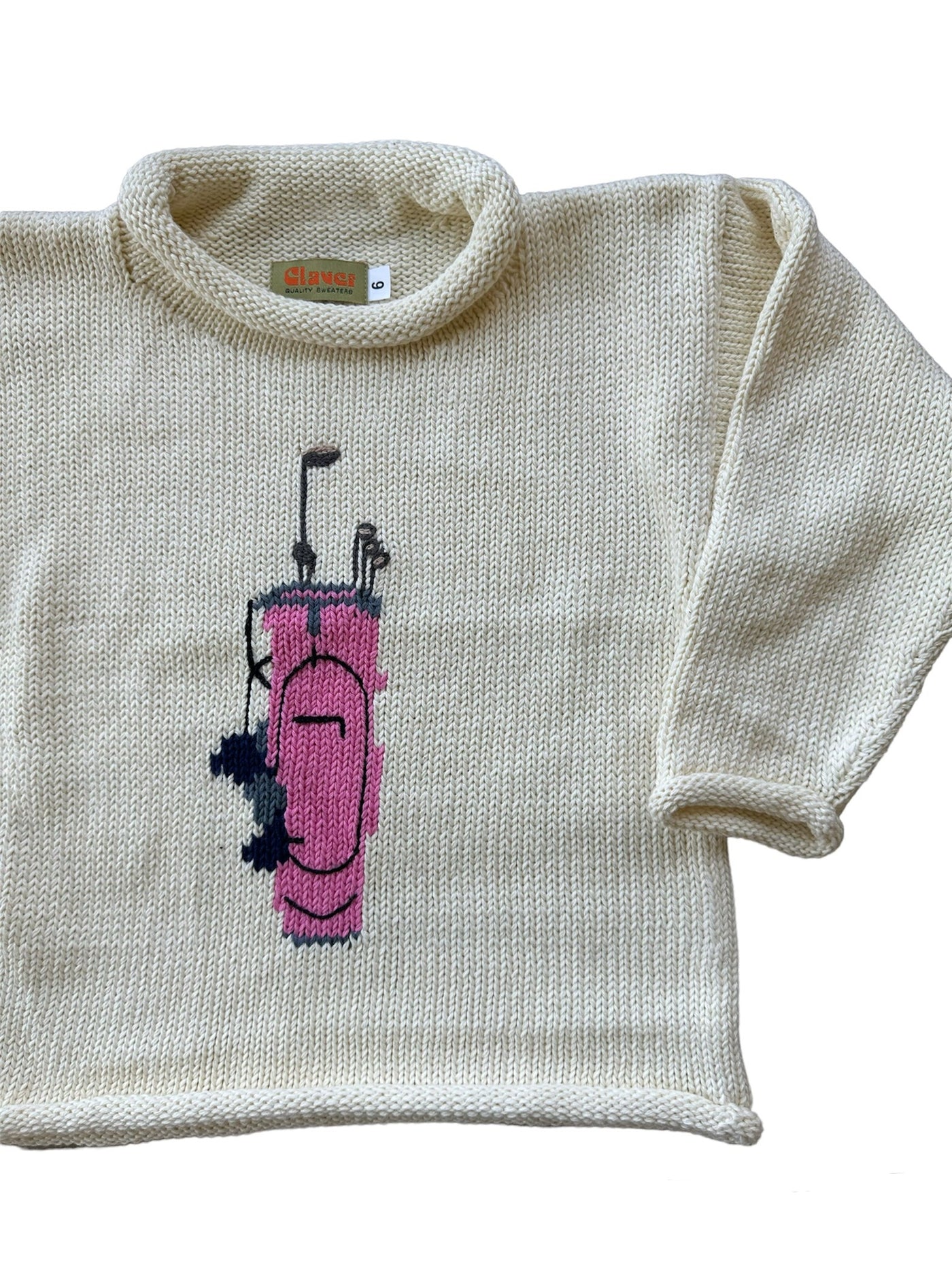 Ivory with Pink Golf Cart Rollneck Sweater