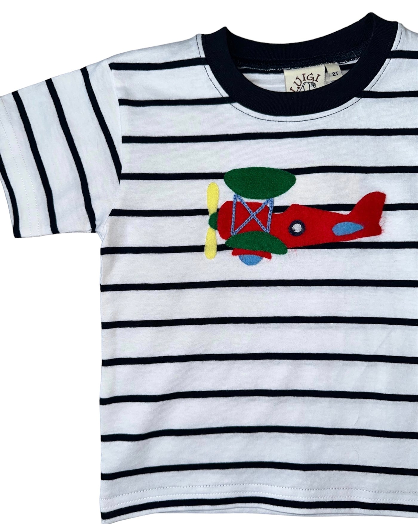 Navy and White Stripe Biplane Short Sleeve Tee