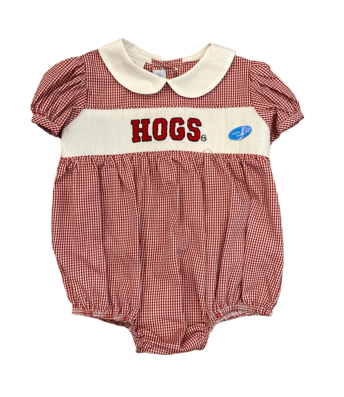 Arkansas Razorbacks Smocked Red Gingham Short Sleeve Girls Bubble