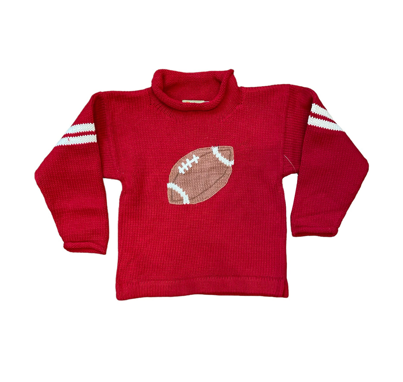 Red with Ivory Football Roll Neck Sweater