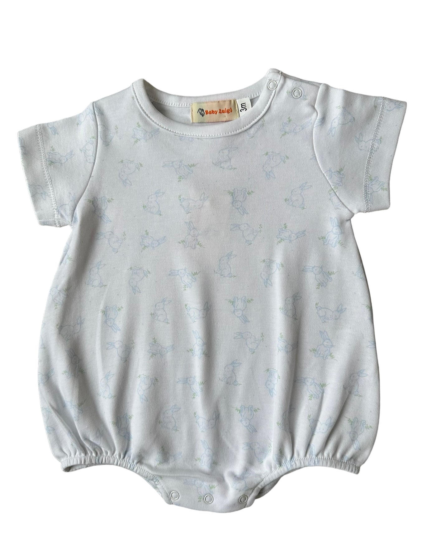 White Bubble Onesie with Sky Blue Bunny Print