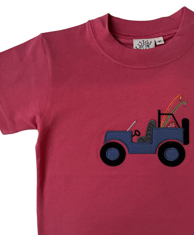 Nantucket Red Short Sleeve Tee with Jeep and Fishing Rods