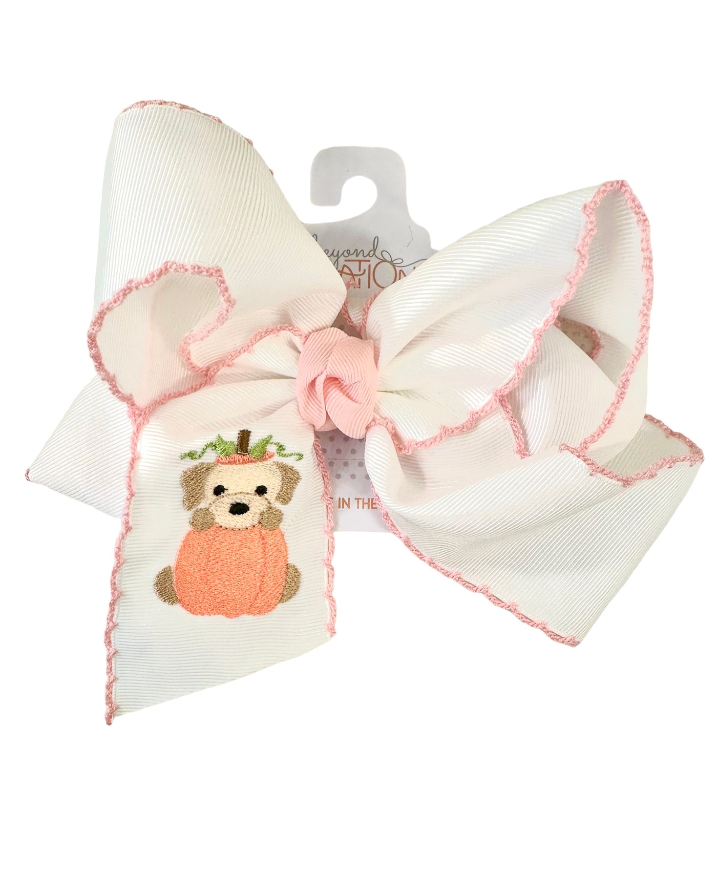 Embroidered 5.5" Dog Pumpkin Bow with Knot