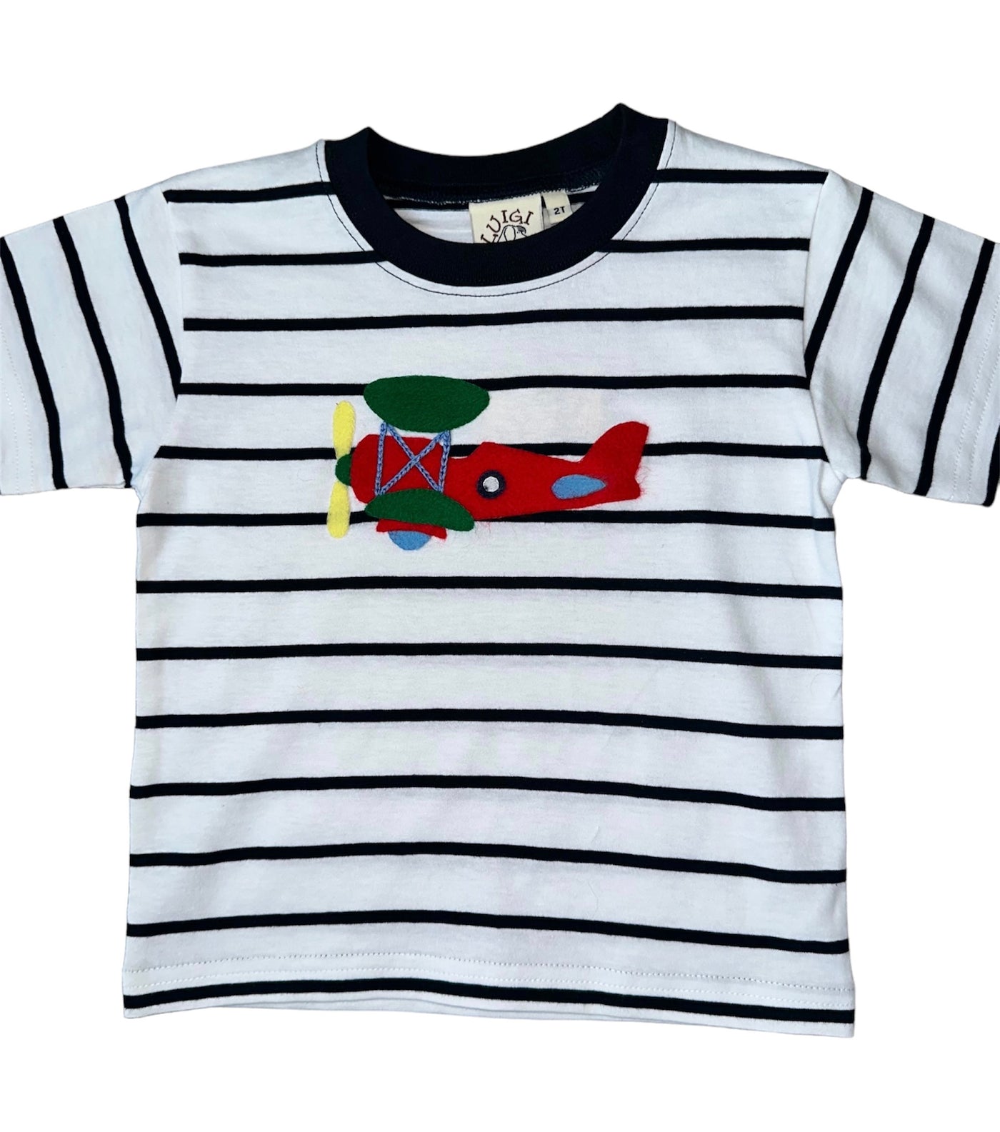 Navy and White Stripe Biplane Short Sleeve Tee