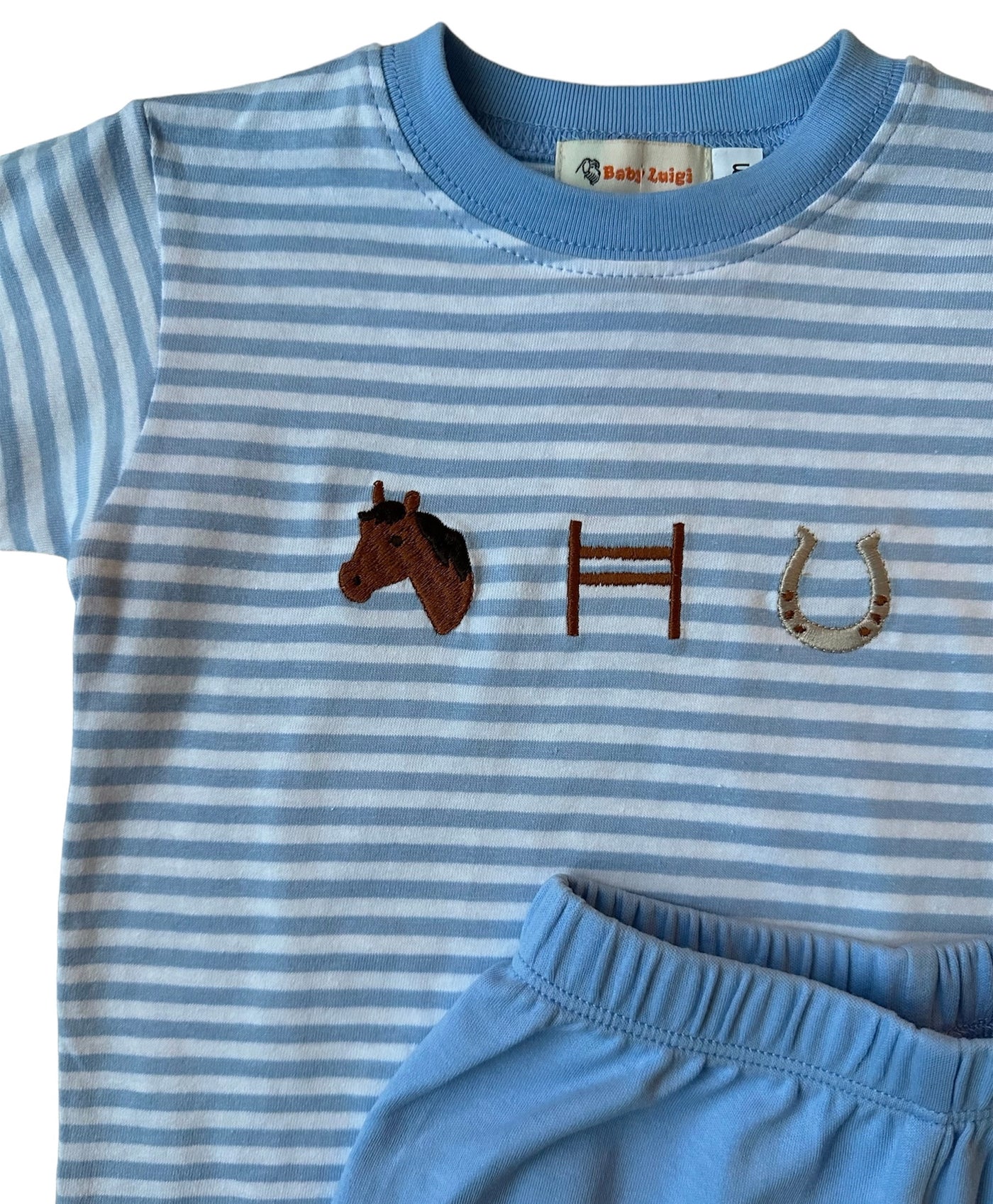 Blue and White Stripe Equine Trio Short Set