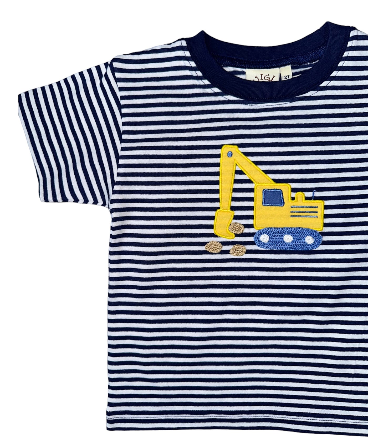 Royal and White Stripe Tee with Backhoe