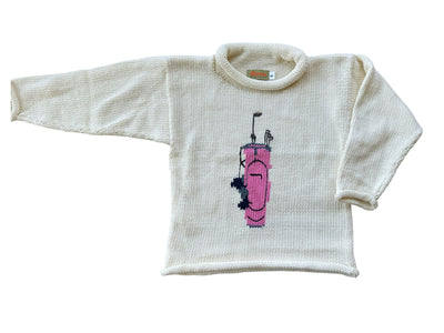 Ivory with Pink Golf Cart Rollneck Sweater