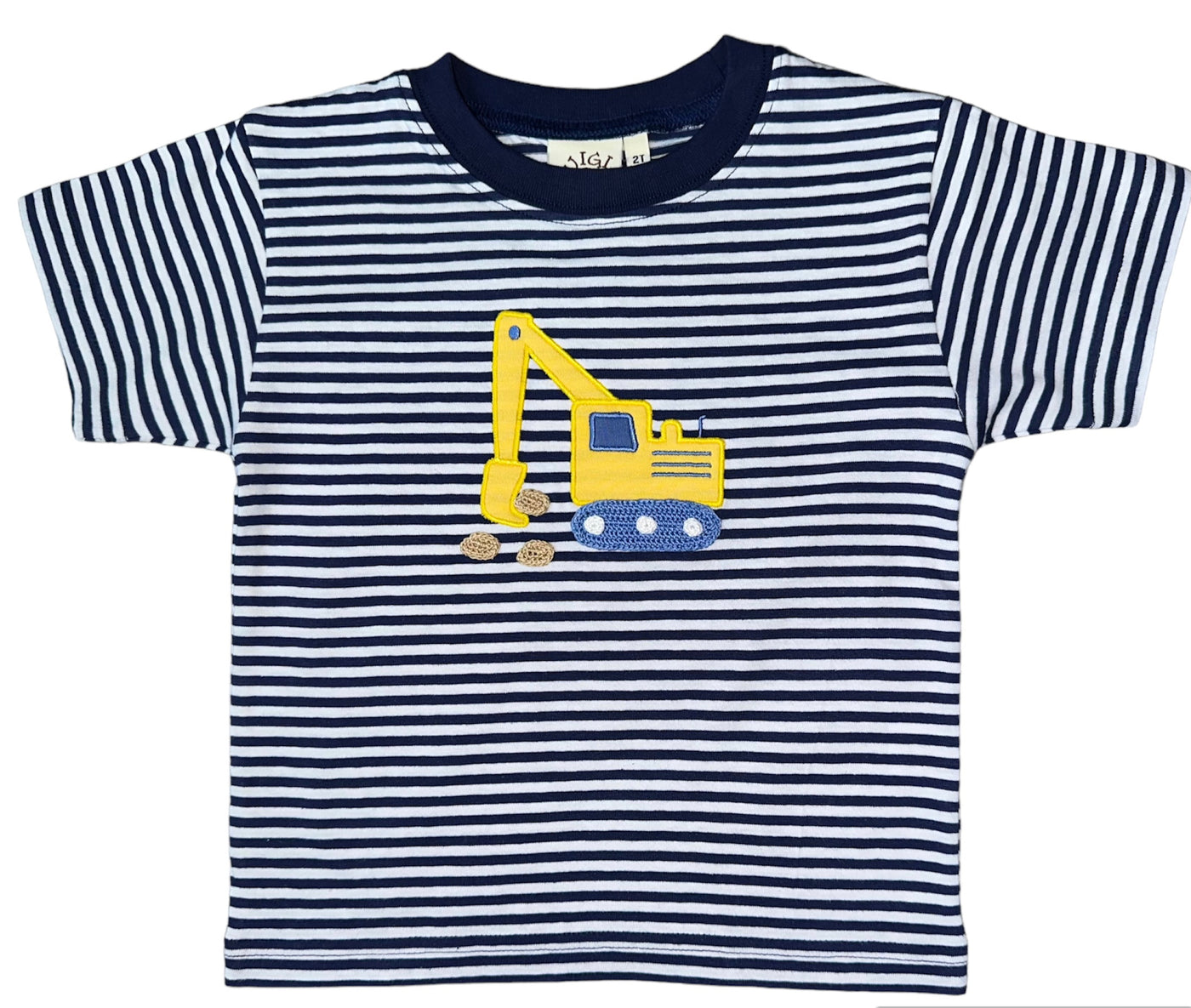 Royal and White Stripe Tee with Backhoe
