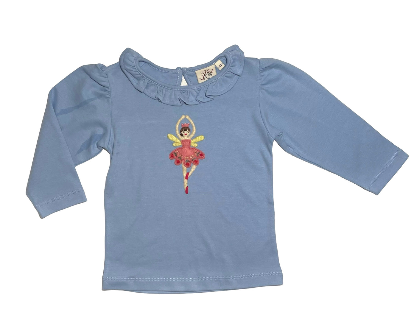 Sky Blue Fairy Ballerina Long Sleeve Ruffle Neck Tee