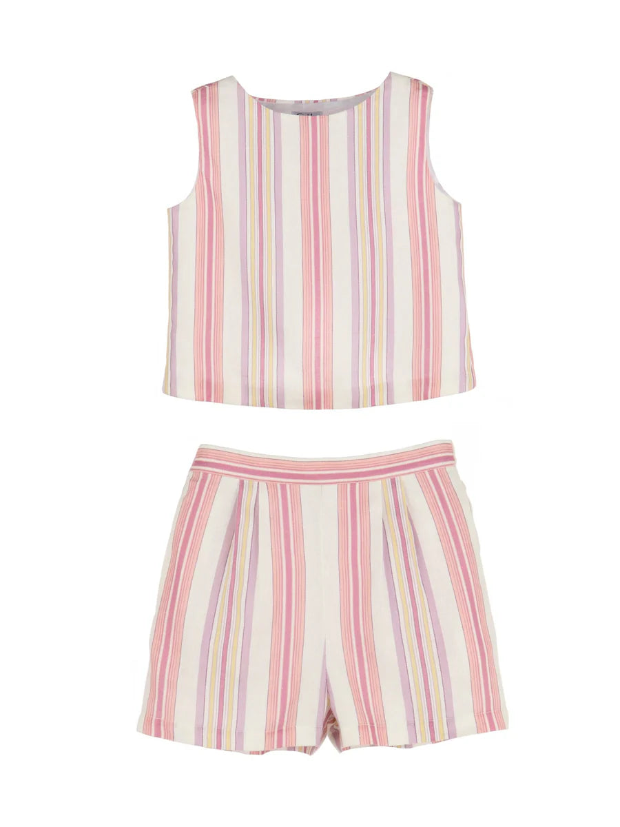 Olive Pink Stripe Shorts Set