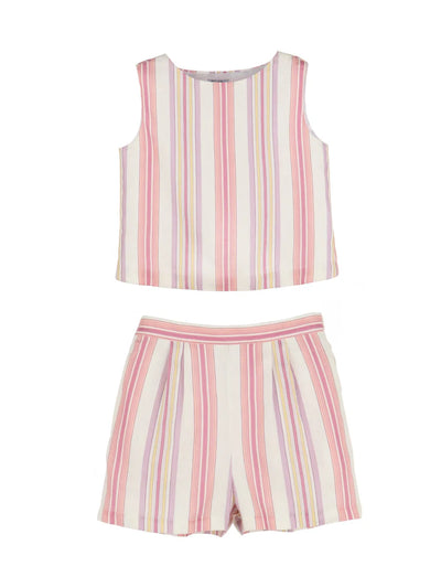 Olive Pink Stripe Shorts Set