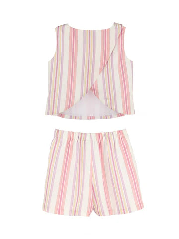 Olive Pink Stripe Shorts Set