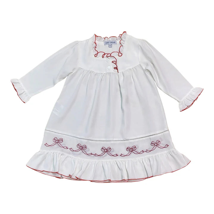 White Gown with Embroidered Red Bows