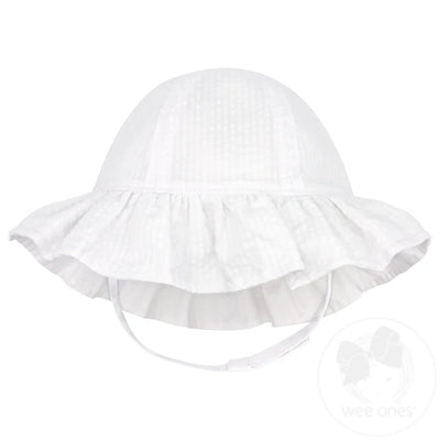 Reversible Girls Seersucker Ruffle Brim Hat- White