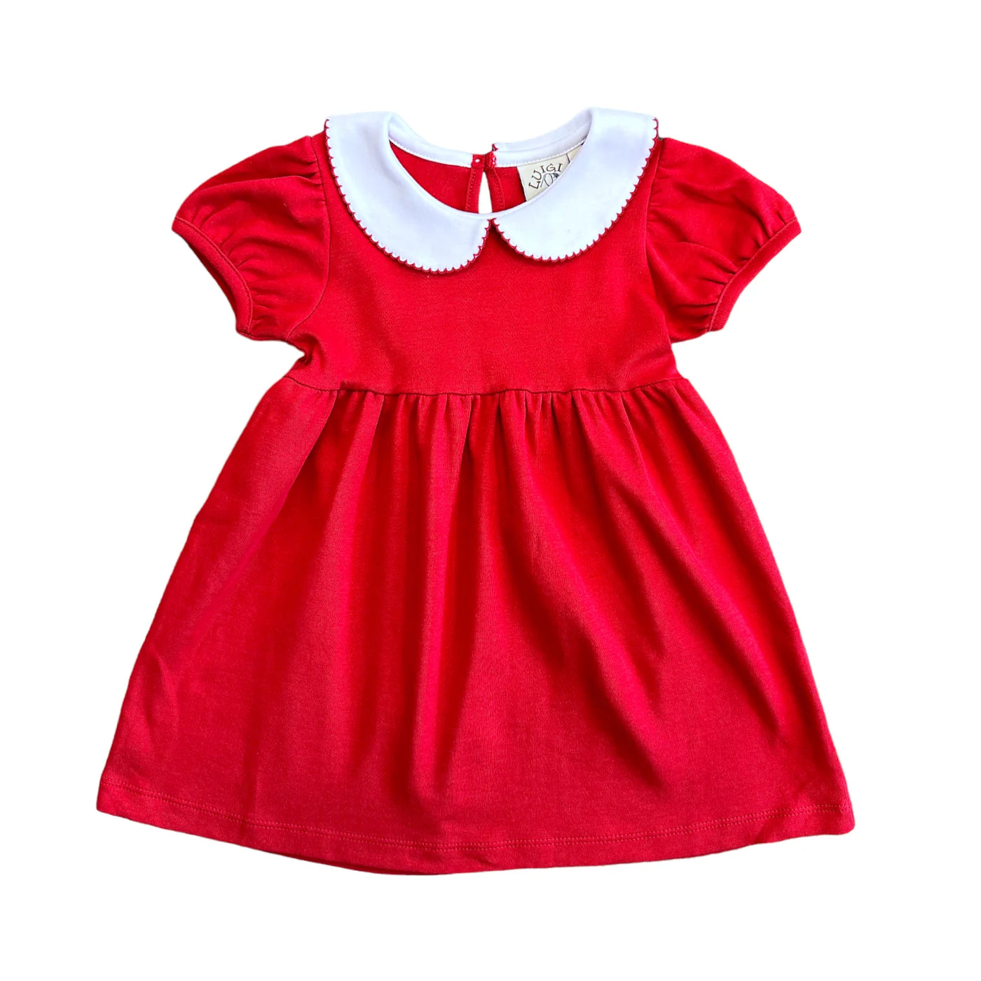 Red with White Cap Sleeve Gathered Short Sleeve Dress